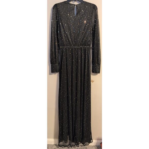 Baltic Born Venus Black & Gold Dot Pleated Maxi Dress EUC - Picture 4 of 4